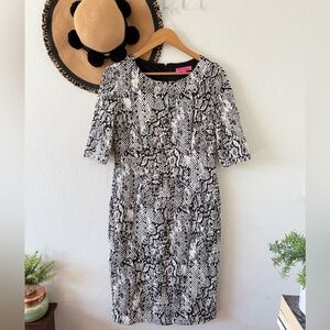 Betsey Johnson Black & White Snake Print Midi Dress Size 12